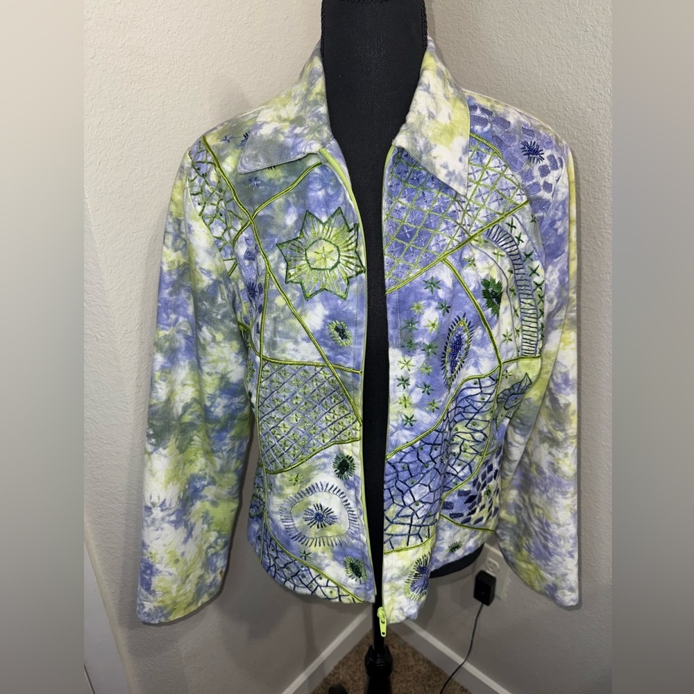 Vintage Anage Tie-dye Embroidered Zip-up Jacket- Size Medium